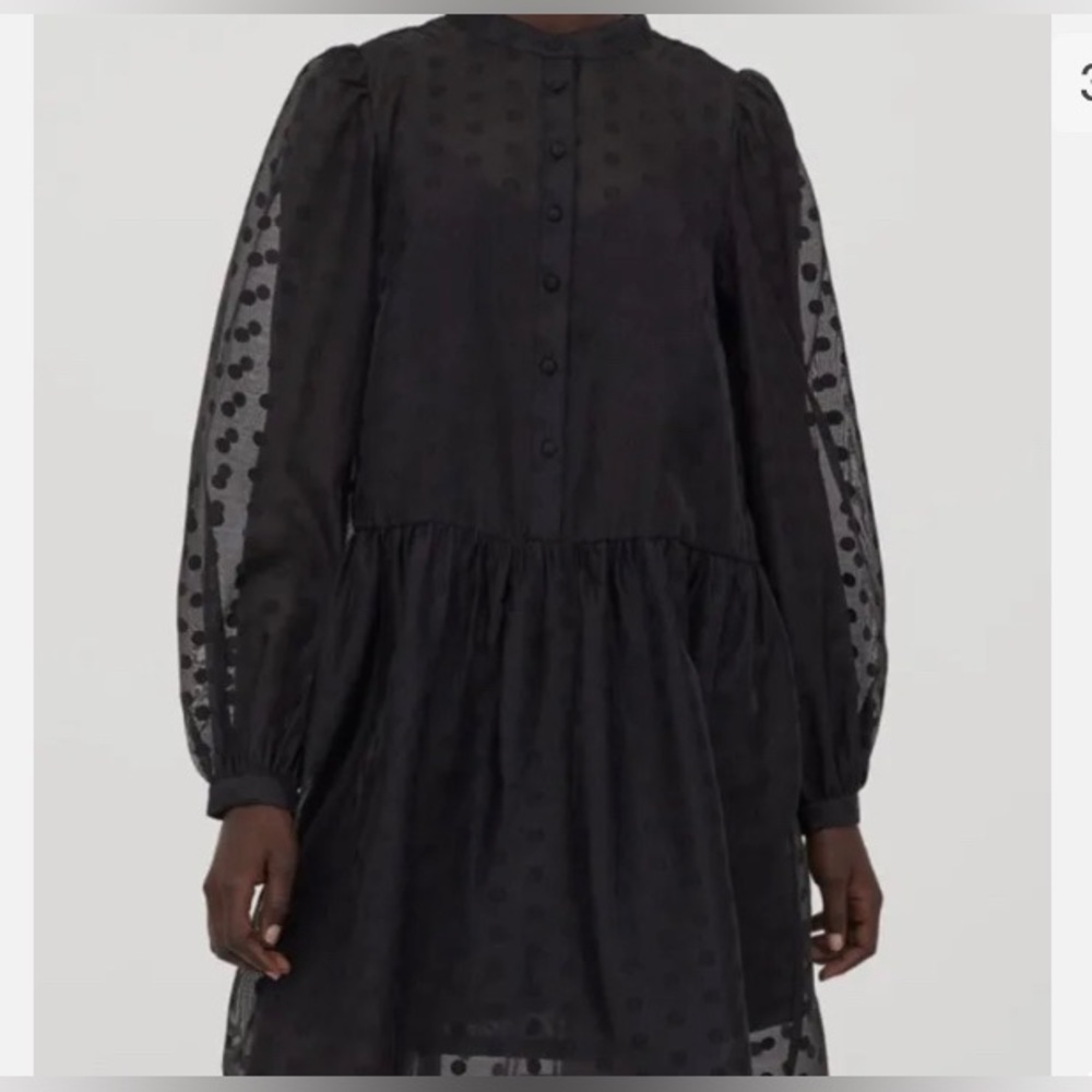 ⚡️✨💥Polka Dotted Semi-Sheer Puff Sleeved Black H&M DRESS - NWOT Long Sleeves - Picture 3 of 8
